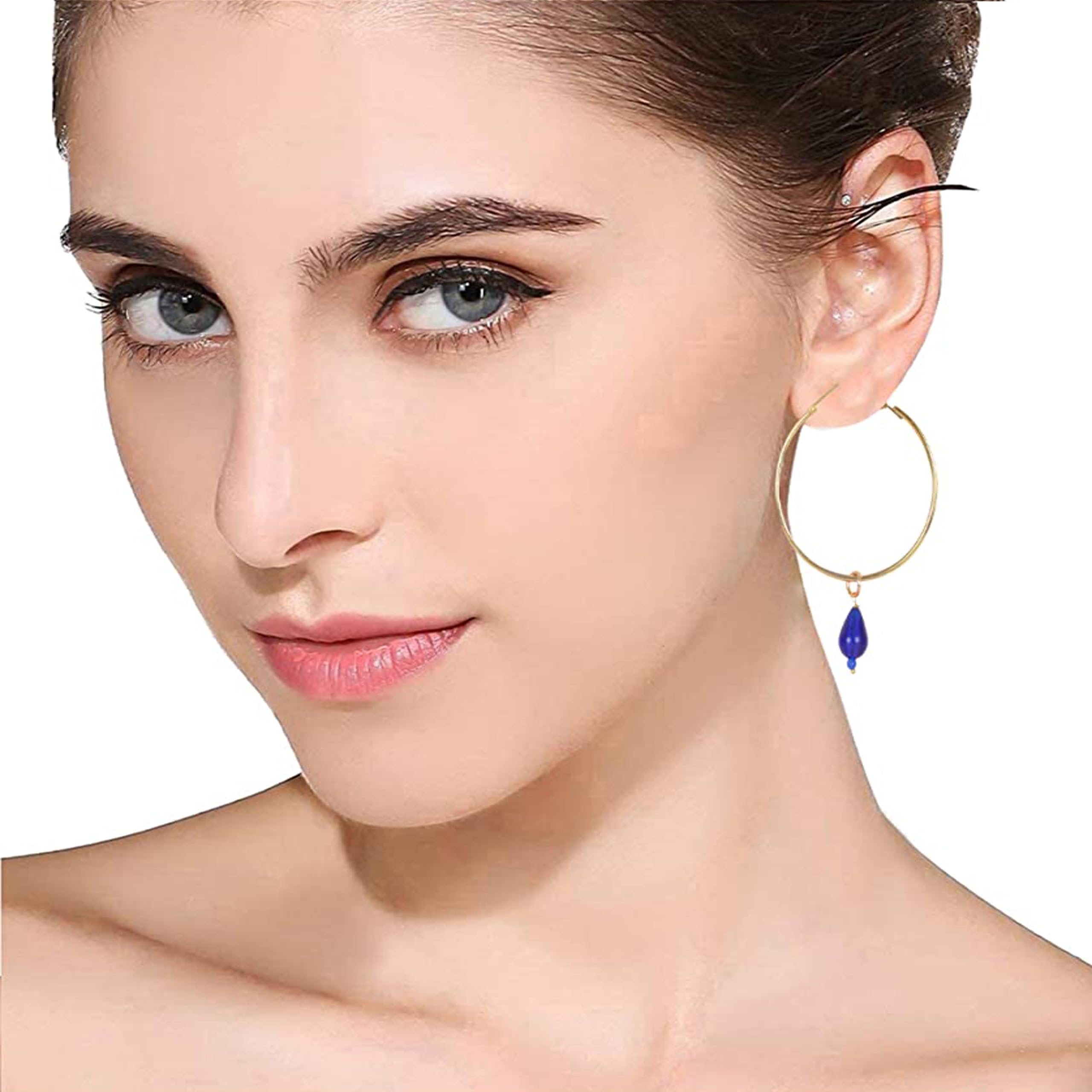 Touchstone Indian Bollywood Handcrafted Glass Stones 3 Changeable Color Designer Jewelry Hoop Earrings in Gold Tone for Women. - Image 4